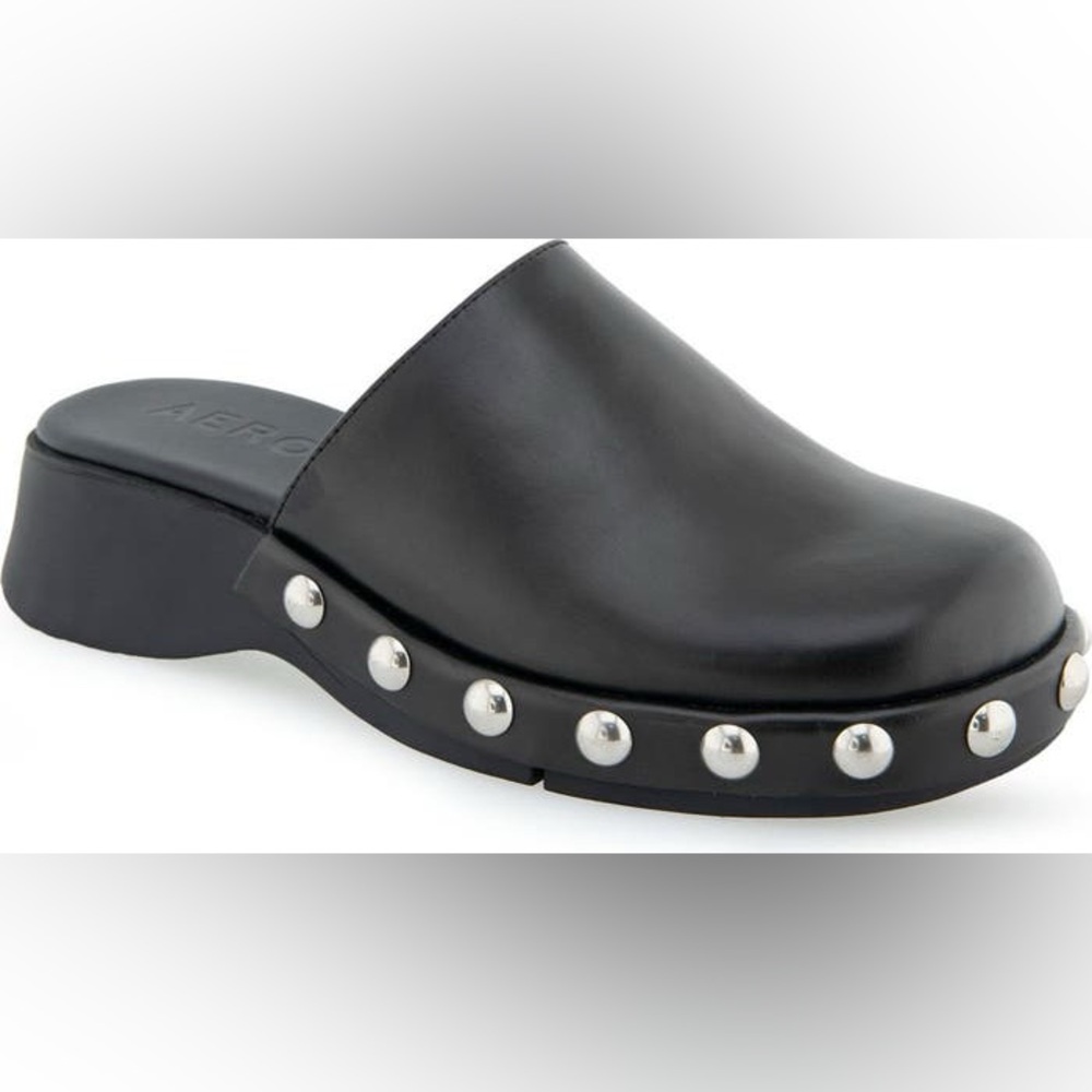 AEROSOLES Faye Clogs Black Mules with Silver Accents